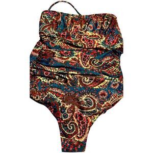 J.Crew Paisley Printed Bandeau Style One Piece Ruched Swimsuit Size 8 Medium